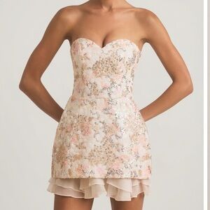 Embellished Strapless Corset Mini Dress in Ivory
